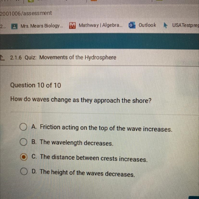 How do waves change as they approach the shore? A Friction acting on the top of the-example-1