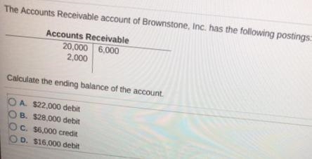 The Accounts Receivable account of Brownstone Company has the following​ postings-example-1