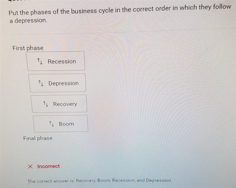 Put the phases of the business cycle in the correct order in which they follow a depression-example-1