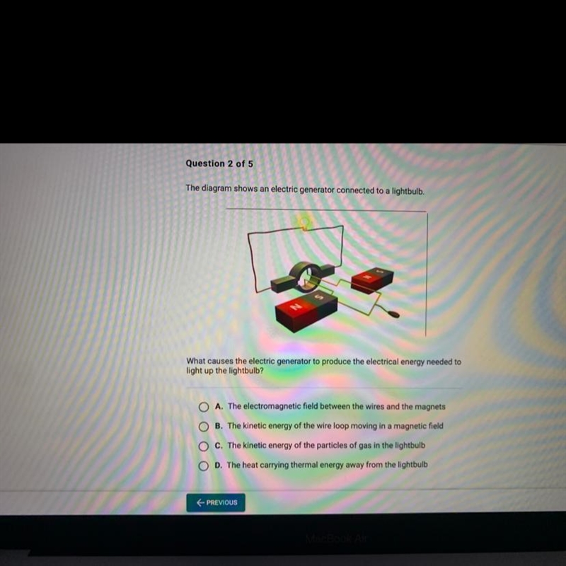 The diagram shows an electric generator connected to a lightbulb. s What causes the-example-1