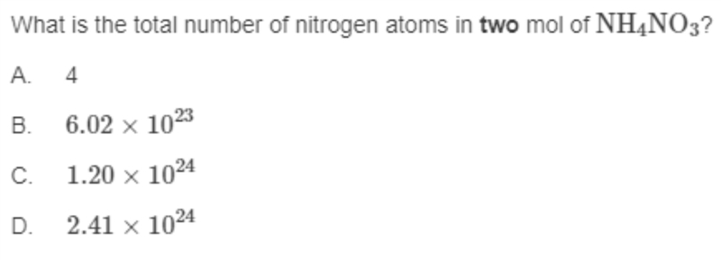 What is the total number of nitrogen atoms in two mol of NH4NO3?-example-1