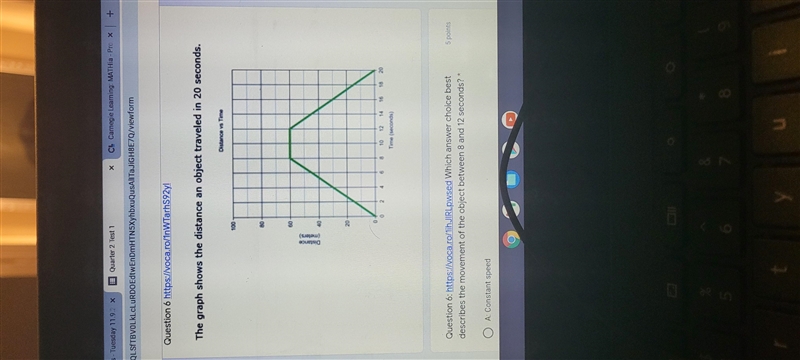 Answer choices are A. Constant speed B. Stopped C.Moving sideways D.Accelerating-example-1