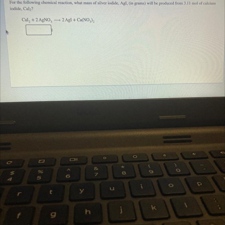 PLEASE HELP For the following chemical reaction, what mass of silver iodide, Agl, (in-example-1