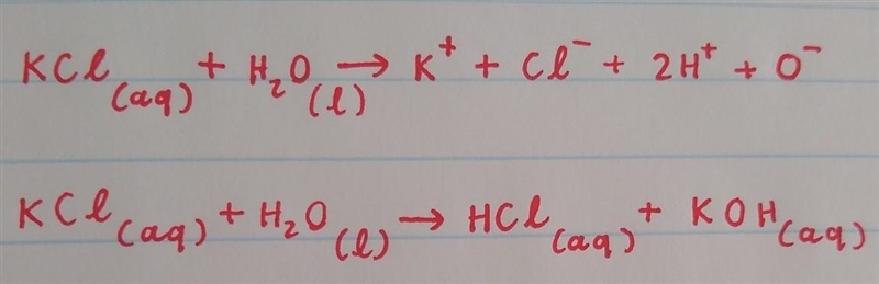 When KCl dissolves in water: the Cl- ions are attracted to the partially negative-example-1