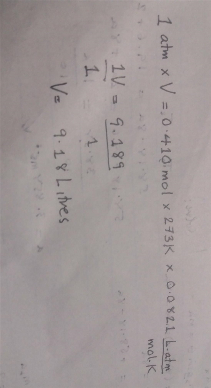 What is the volume of 0.410 moles of co2 at STP​-example-2