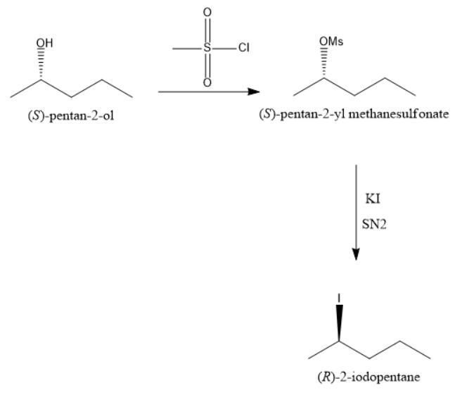 (S)-Pentan-2-ol was treated sequentially with methanesulfonyl chloride (CH3SO2Cl) and-example-1