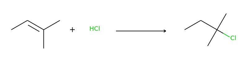 2-methyl-2-butene + hydrogen chloride-example-1