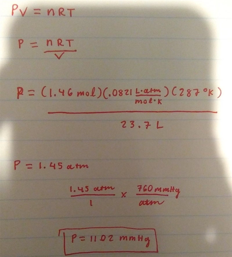 1.46 mol sample of nitrogen gas at a temperature of 14.0 °C is found to occupy a volume-example-1