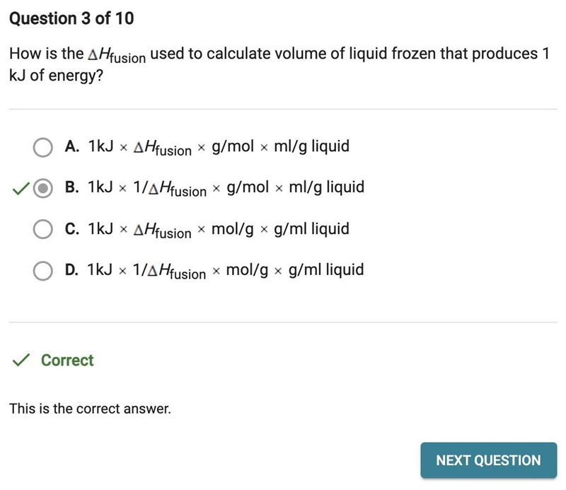 What is the delta H fusion used to calculate volume of a liquid frozen that produces-example-1