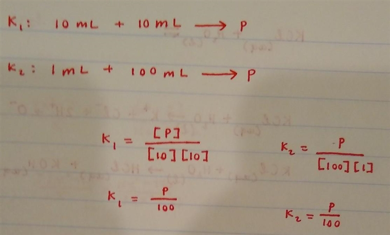 Consider an equilibrium (K1) that is established after 10 mL of compound A and 10 mL-example-1