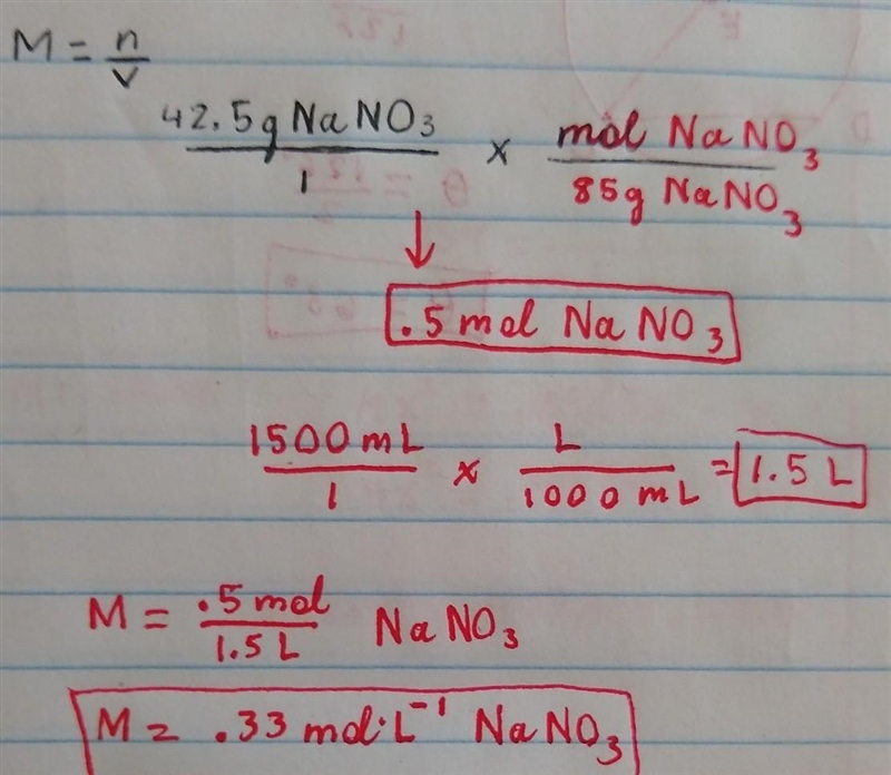 A given solution has 42.5 g NaNO3 in 1500 mL of water. What is the molarity of this-example-1