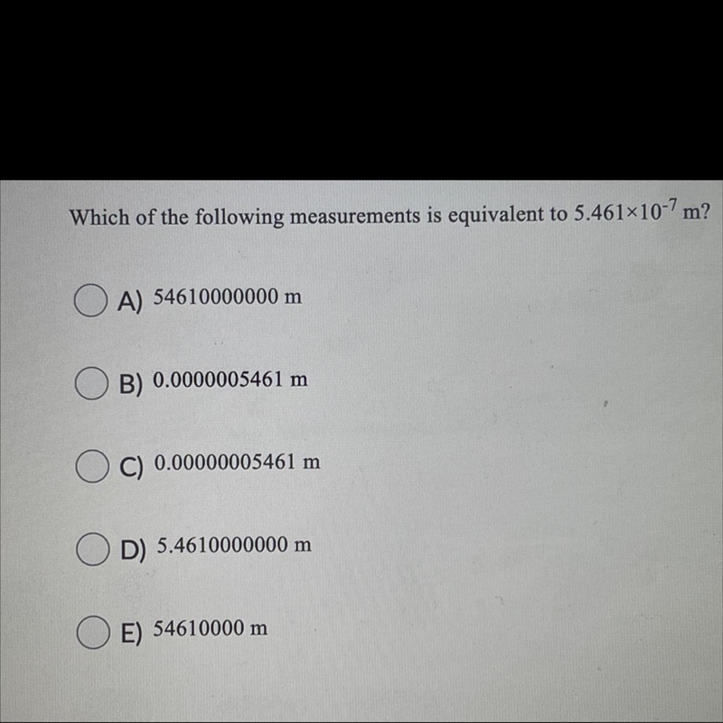 Which of the following measurements is equivalent to 5.461x10^-7m?-example-1