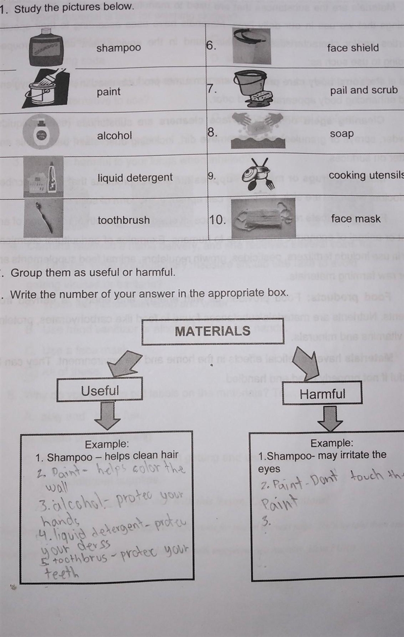 Group them useful or harmful. Write the number of your answer in the appropriate box-example-1