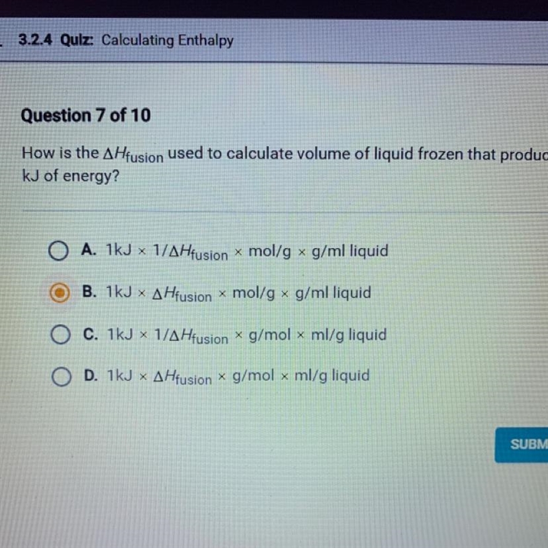 What is the delta H fusion used to calculate volume of a liquid frozen that produces-example-1