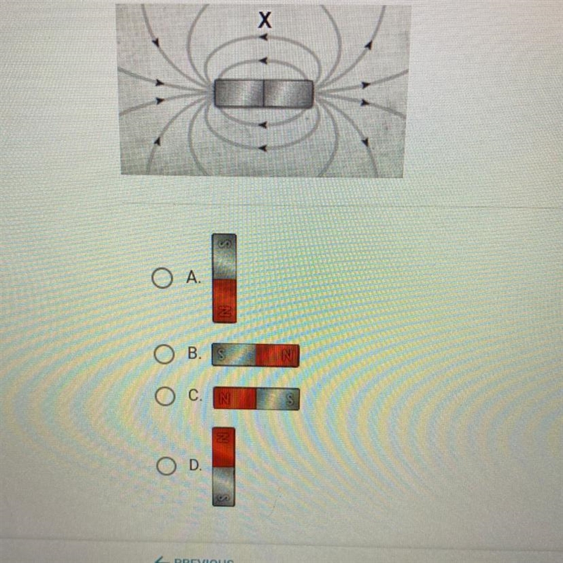 How would a small bar magnet be oriented when placed at position x?-example-1