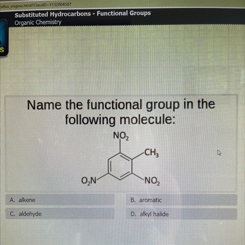 Name the functional group in the following molecule:-example-1