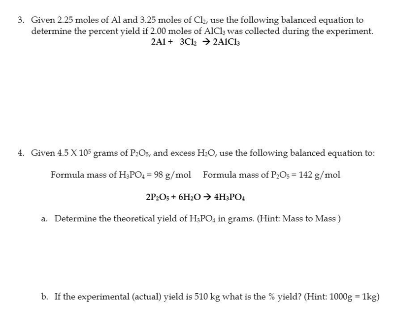 Anyone help with the percent yield questions?-example-1