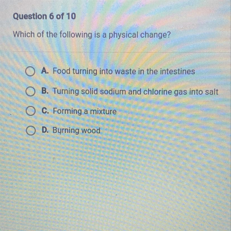 Which of the following is a physical change?-example-1