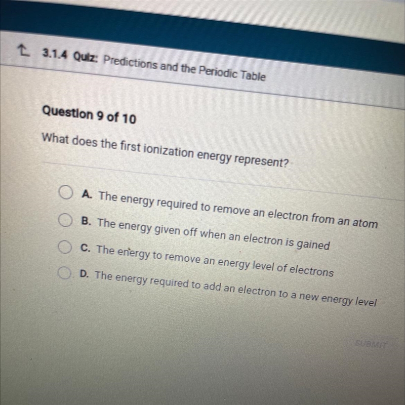 What does the first ionization energy represent?-example-1