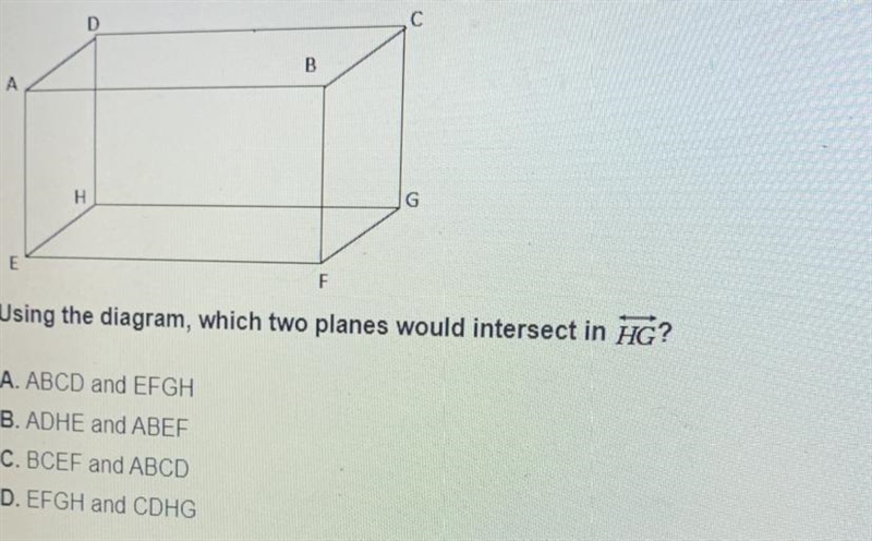 Using the diagram, which two planes would intersect in HG? Answer please .. :)-example-1