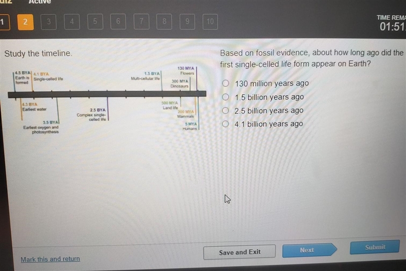 study the timeline♡based on fossil evidence about how long ago did the first single-example-1