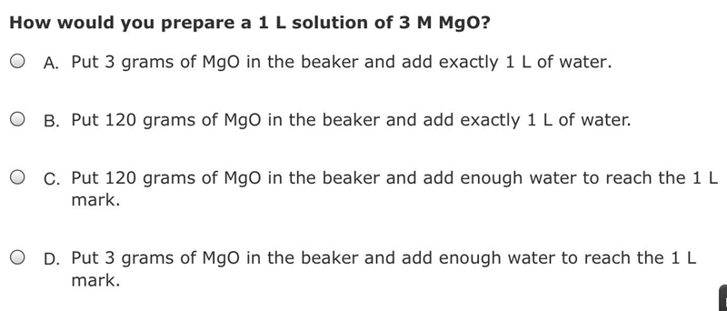 How would you prepare a 1 L solution of 3 M MgO?-example-1