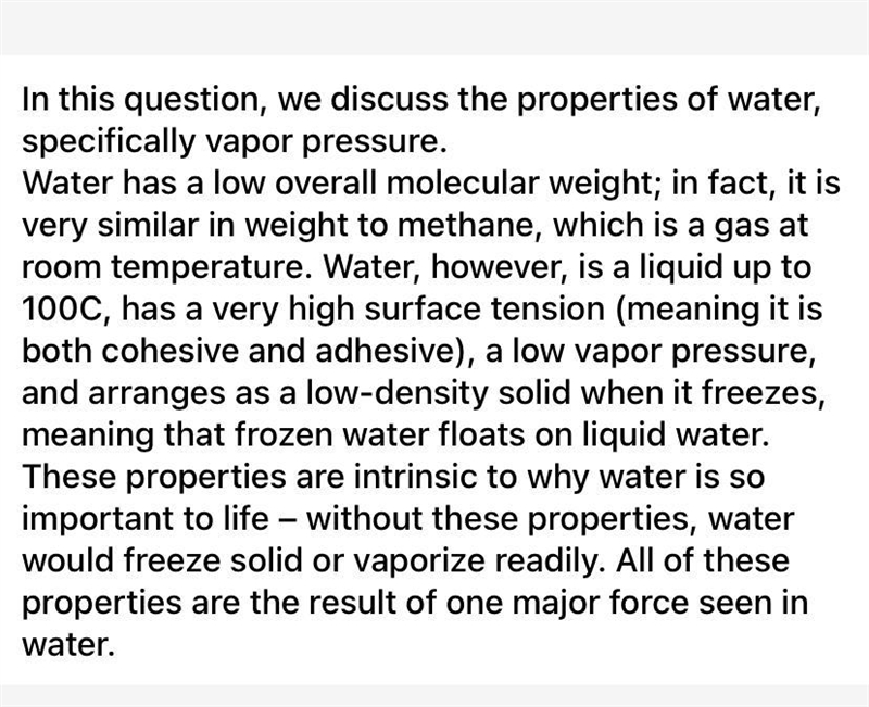 The low vapor pressure of water protects life on Earth by preventing what?-example-1