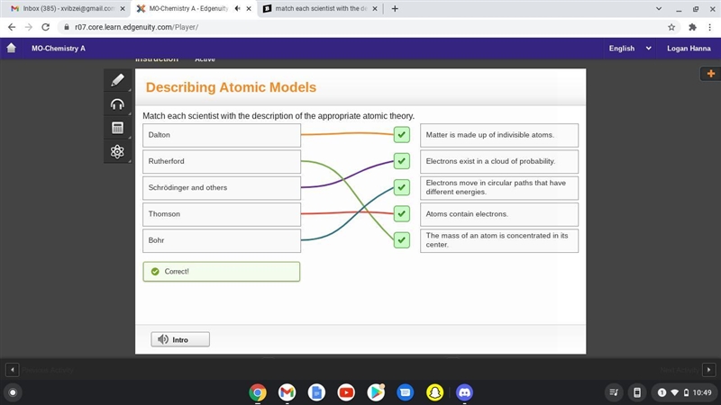 Match each scientist with the description of the appropriate atomic theory-example-1