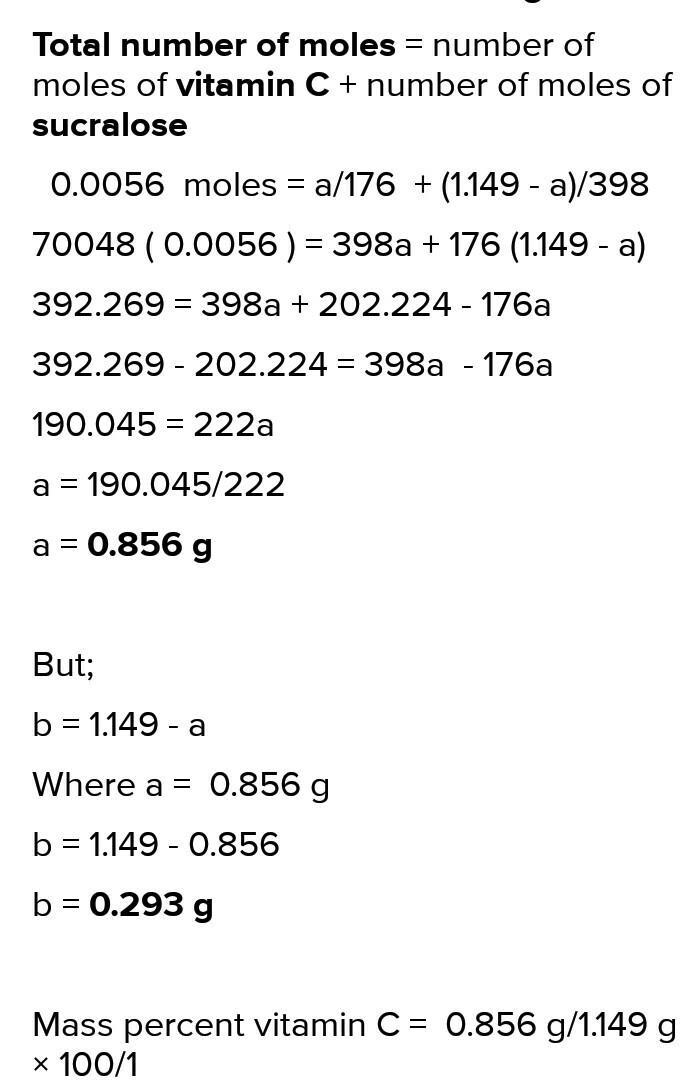 A 1.044 g sample contains only vitamin C (C6H8O6) and sucralose (C12H19Cl3O8). When-example-3