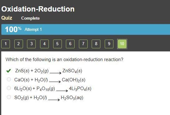 Which of the following is an oxidation-reduction reaction? ZnS(s) + 2O2(g) Right arrow-example-1