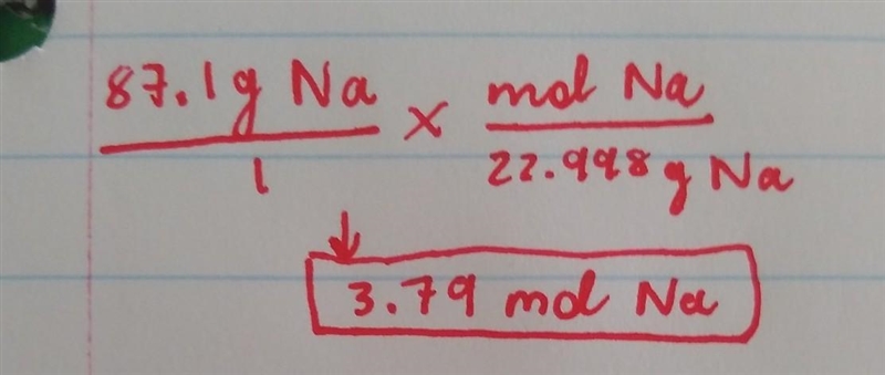 A chemist wait out 87.1 g of sodium. Calculate the number of moles of sodium she weighed-example-1