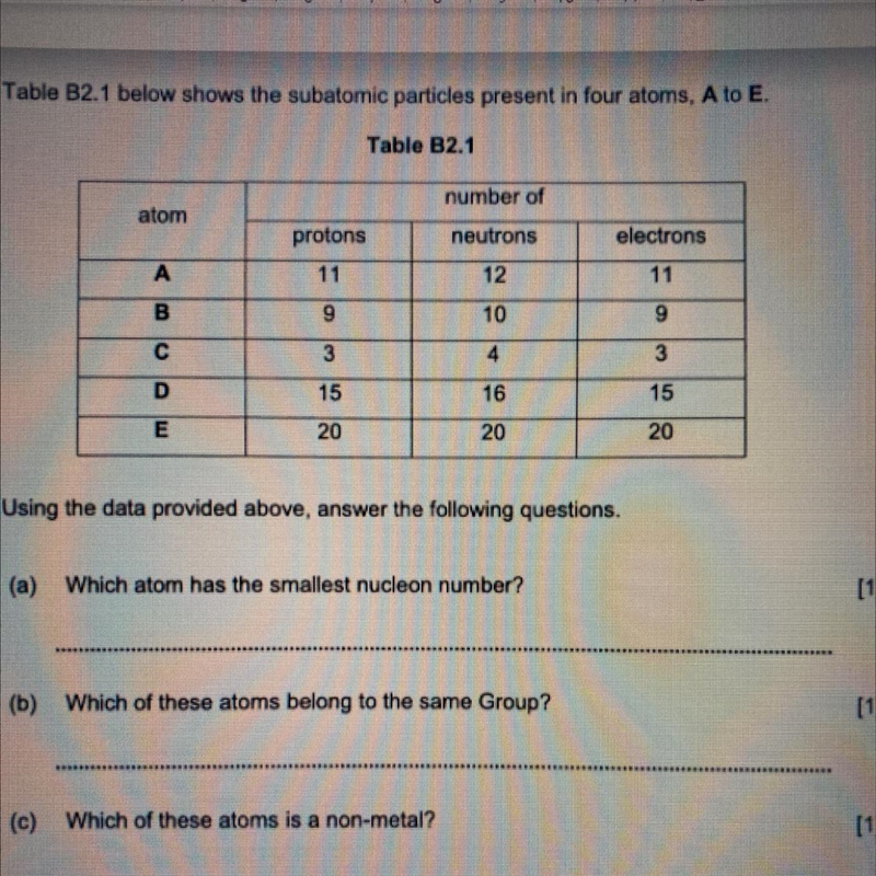 I need help with b) c) and what is the electronic configuration of atom E-example-1