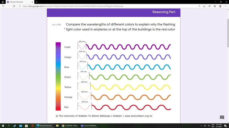 compare the wavelengths of different colors to explain why the flashing light color-example-1