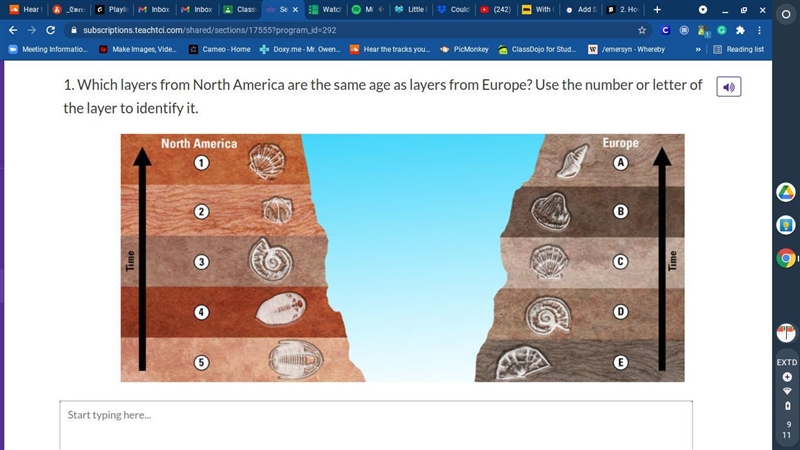 1. Which layers from North America are the same age as layers from Europe? Use the-example-1