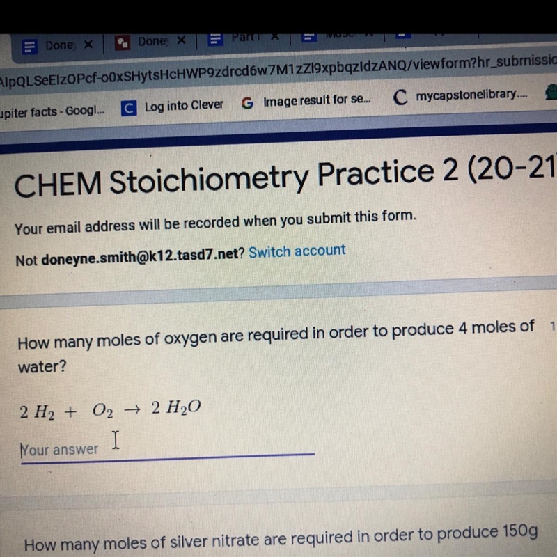 How many moles of oxygen are required in order to produce 4 moles of water?-example-1