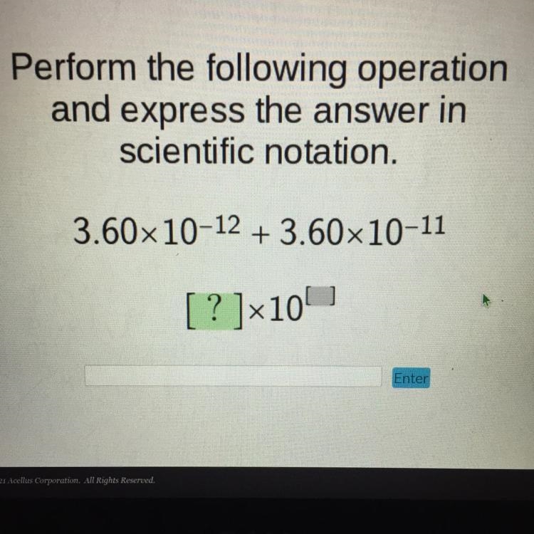 Perform the following operation and express the answer in scientific notation. 3.60x-example-1