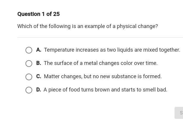 PLZ HELP which of the following is an example of a physical change ​-example-1