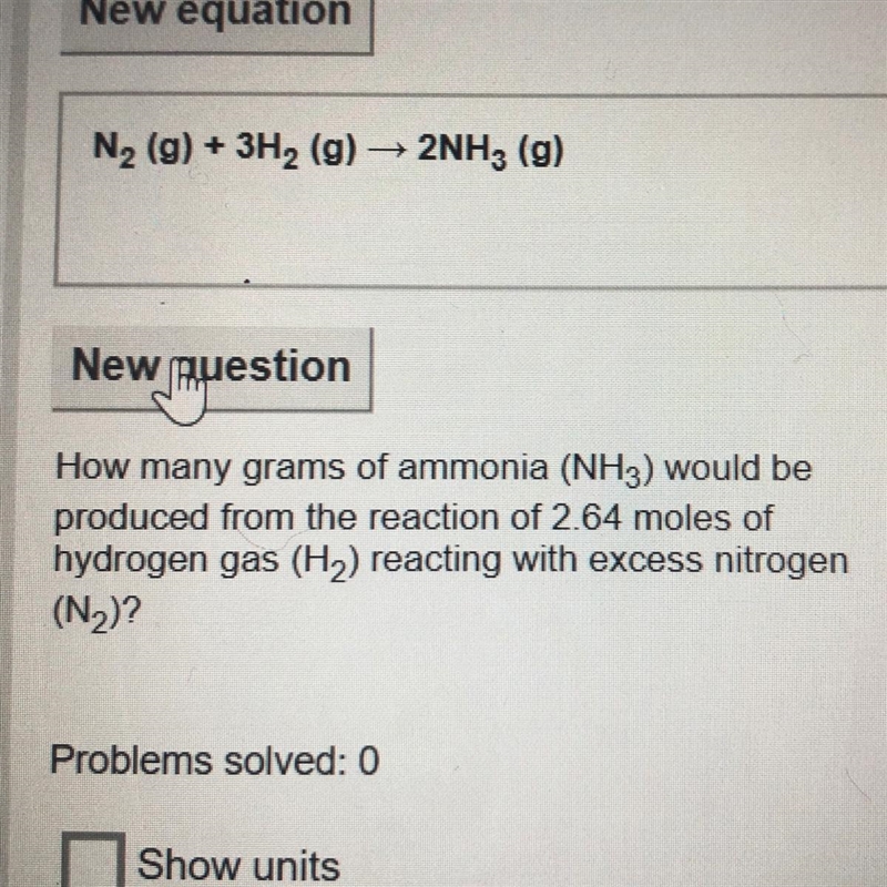 How many grams of ammonia would be produced from the reaction of 2.64 moles of hydrogen-example-1