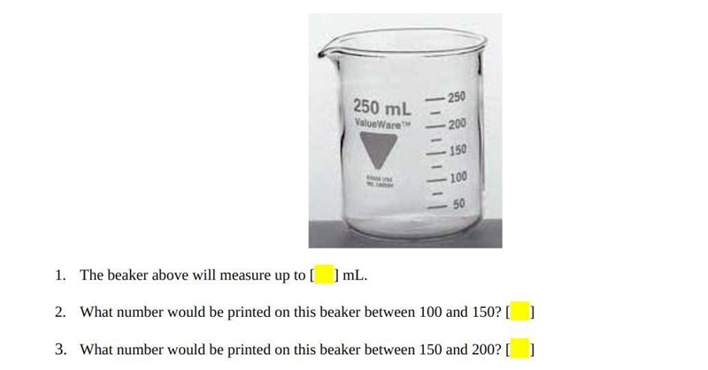 Plss help me :(( The beaker above will measure up to [ ] mL. What number would be-example-1