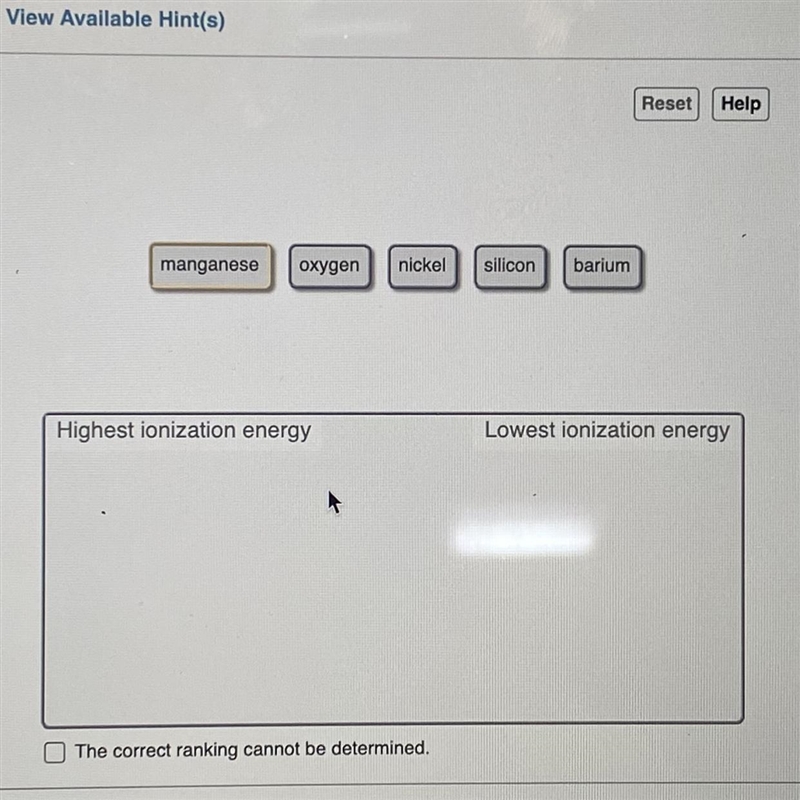 Rank from highest to lowest ionization energy. To rank items as equivalent, overlap-example-1