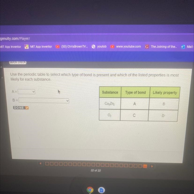 QUICK CHECK Use the periodic table to select which type of bond is present and which-example-1