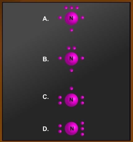 Nitrogen has five valence electrons. What is the correct Lewis structure for nitrogen-example-1