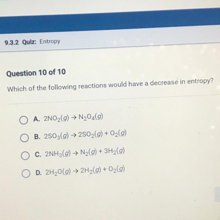 Which of the following would result in a decrease in entropy?-example-1