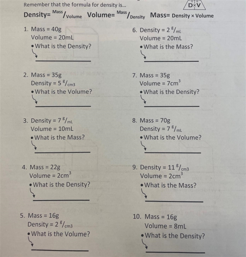 Somebody solve for density please having trouble lol (the 2nd one is density and volume-example-1