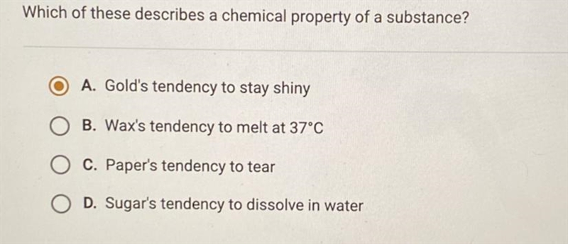 Which of these describes a chemical property of a substance-example-1