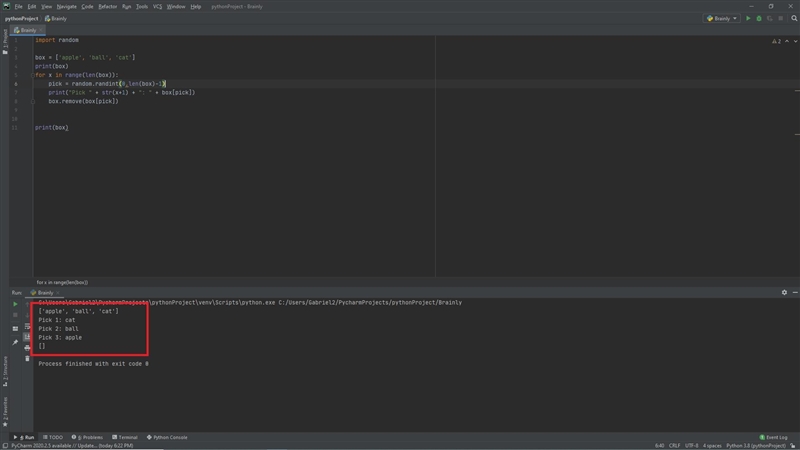 Write a program which simulates the result of a person choosing 3 objects in a random-example-1