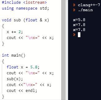 What is output? a include <iostreom.h> void sub (float & x) { x + =2; cout-example-1