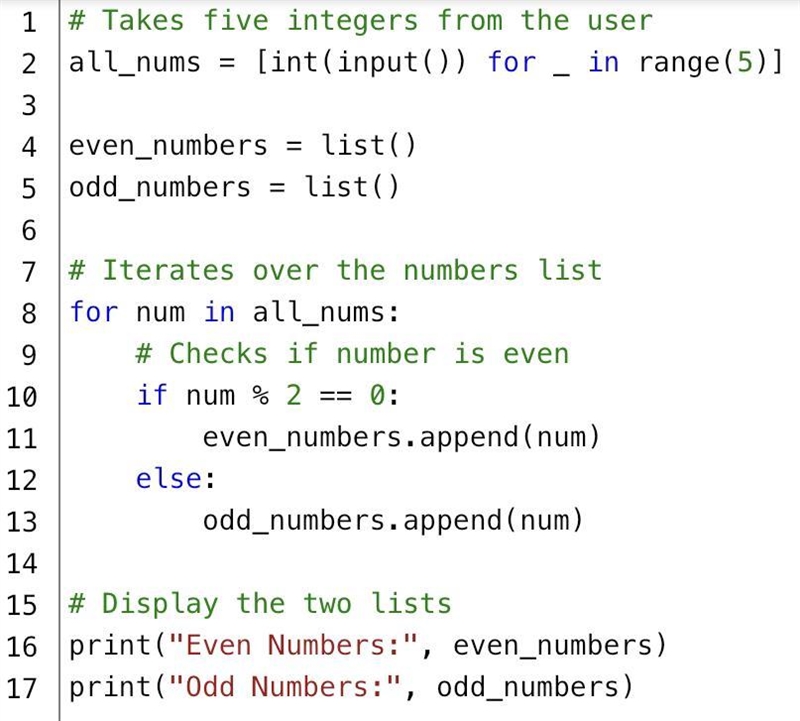 Write in Python Programming to take 5 integer numbers from the user and store those-example-1