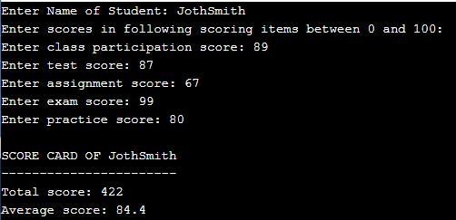 Develop a C program that calculates the final score and the average score for a student-example-1