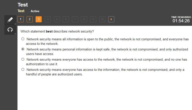 Which statement best describes network security? Network security means all information-example-1